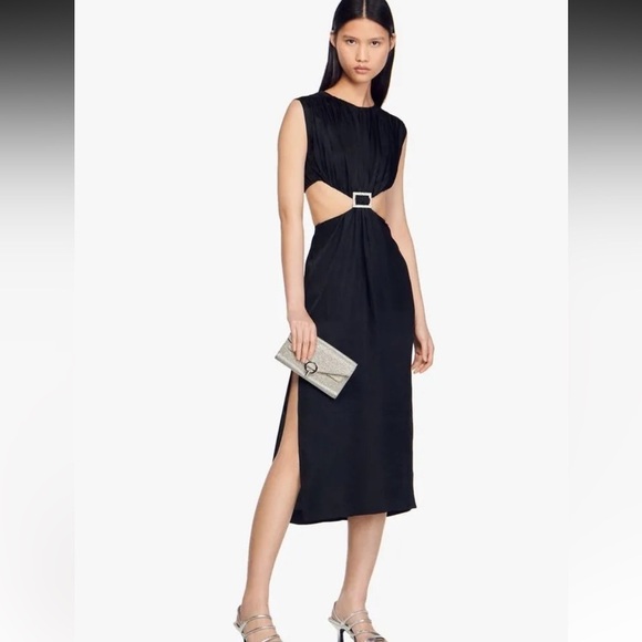 Sandro Paris Plaza Embellished Cut Out Midi Dress - Picture 2 of 16